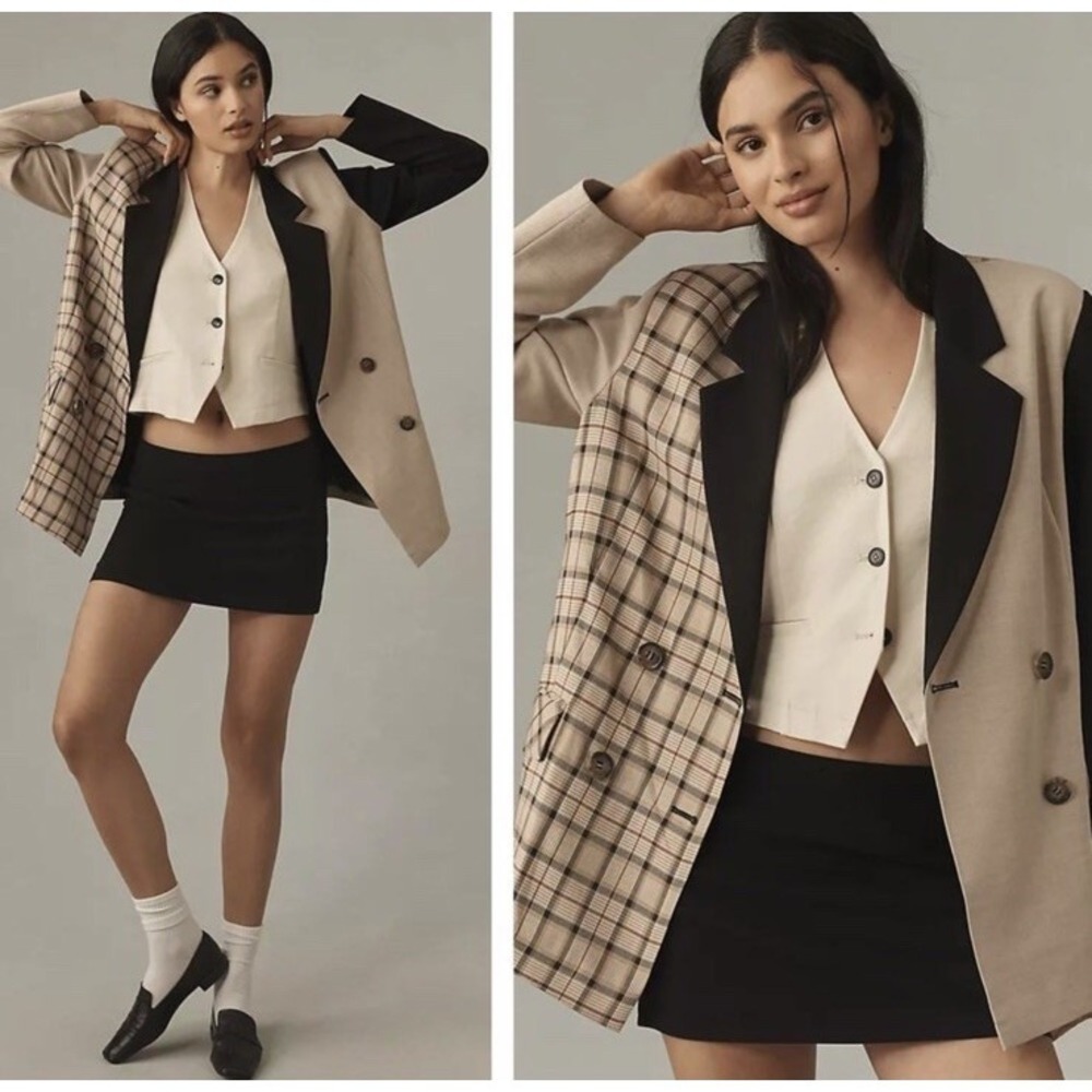 NWOT ANTHROPOLOGIE Maeve Mixed Patterns Double-Breasted Oversized Blazer Size XL